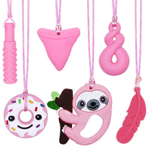 Load image into Gallery viewer, Chew Necklaces Sensory Stim Toys for Kids - 6 Pack, Silicone Chewy Necklaces for Girls Boys Teens Adults with Autism Anxiety ADHD SPD or Other Sensory Needs - Pink
