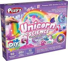 Load image into Gallery viewer, Playz Unicorn Slime &amp; Crystals Science Kit Gift for Girls &amp; Boys with 50+ STEM Experiments to Make Glow in The Dark Unicorn Poop, Snot, Fluffy Slime, Crystals, Putty, Arts &amp; Crafts for Kids Age 8-12
