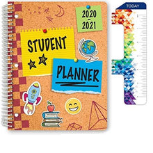 Load image into Gallery viewer, Dated Elementary Student Planner for Academic Year 2020-2021 (Matrix Style - 8.5&quot;x11&quot; - Corkboard Cover) - Ruler/Bookmark and Planning Stickers
