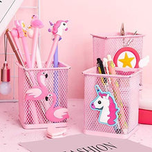 Load image into Gallery viewer, Trycooling 2 Pack Metal Cute Pen Pencil Holder Office Home Desk Square Pencil Cup Caddy Box Makeup Brush Holders for Girls (Unicorn)
