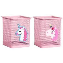 Load image into Gallery viewer, Trycooling 2 Pack Metal Cute Pen Pencil Holder Office Home Desk Square Pencil Cup Caddy Box Makeup Brush Holders for Girls (Unicorn)
