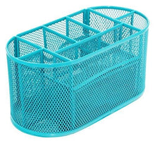 Load image into Gallery viewer, PAG Office Supplies Mesh Desk Organizer Pencil Holder Pen Cup Accessories Storage Caddy with Drawer for Women and Girls, 9 Compartments, Blue
