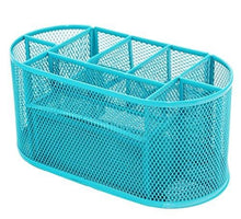 Load image into Gallery viewer, PAG Office Supplies Mesh Desk Organizer Pencil Holder Pen Cup Accessories Storage Caddy with Drawer for Women and Girls, 9 Compartments, Blue
